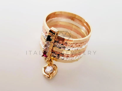 Anillo de Dama - 105395 - Anillo Semanario y Corazon con Circonia Oro Laminado 18K
