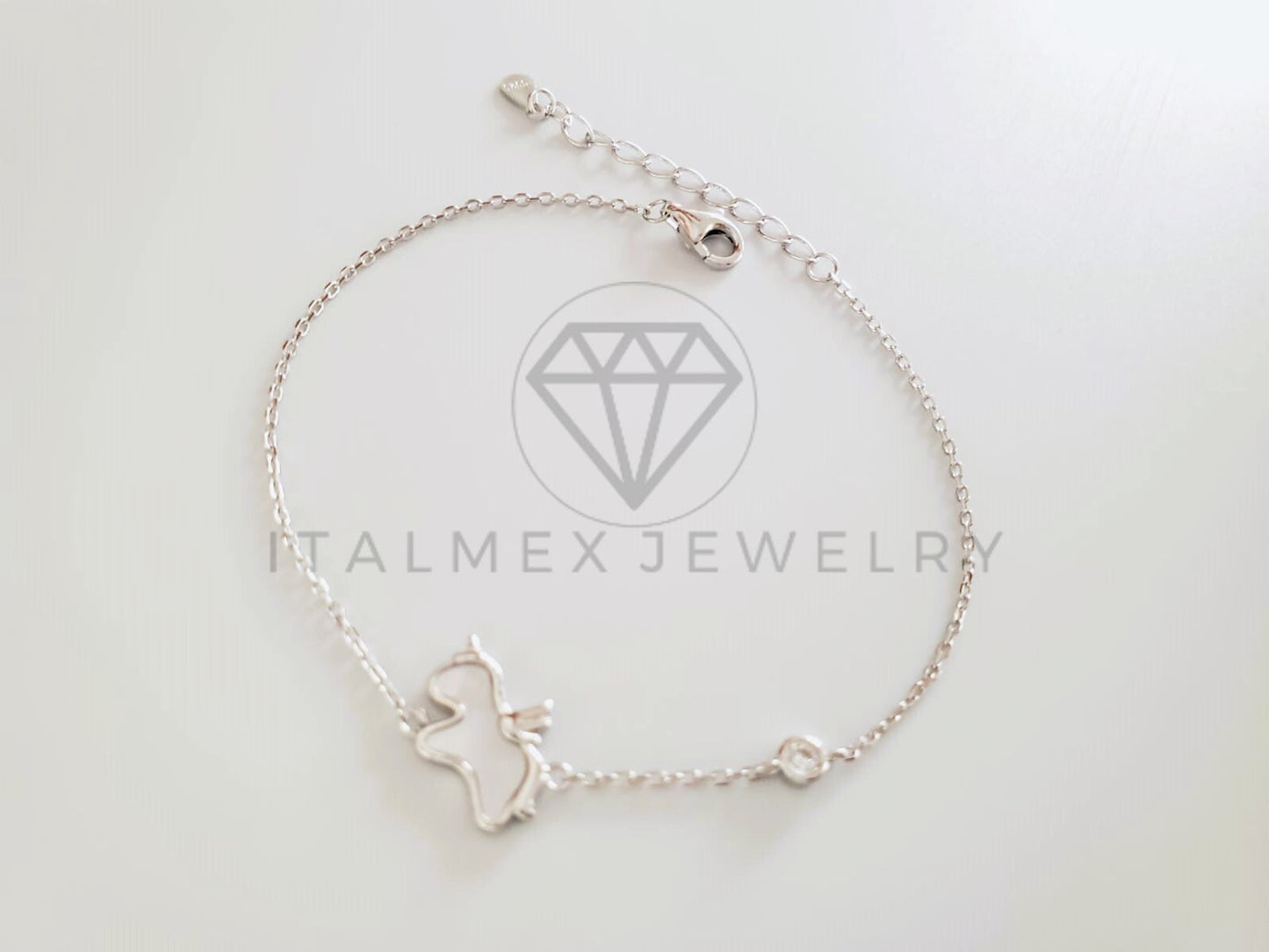 Pulsera de Lujo - 104769 - Diseño Unicornio Esmalte Madre Perla Plata Fina .925