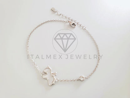 Pulsera de Lujo - 104769 - Diseño Unicornio Esmalte Madre Perla Plata Fina .925