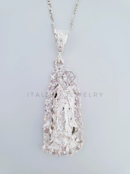 Dije Religioso - 104812 - Dije Virgen de Guadalupe CZ Clara Grande Plata .925