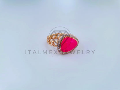 Anillo Dama de Lujo - 104546 - Esmalte Rosa CZ Clara Oro Laminado 18K