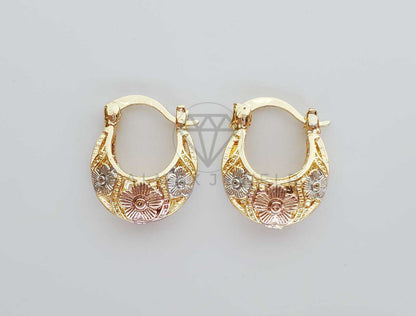 Arete Elegante - 100309 - Estilo Canasta Flores Mini Oro Laminado 18K