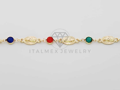 Pulsera Elegante - 100239 - Diseño de Virgen con CZ de colores Oro Laminado 18K