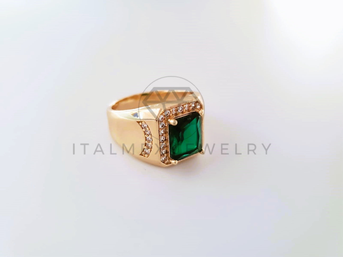 Anillo de Lujo - 103919 - Diseño Cuadrado CZ Verde Oro Laminado 18K
