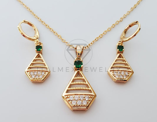 Juego de Lujo - 100615 - Diseño de Barco CZ Color Claro y Verde Oro Laminado 18K