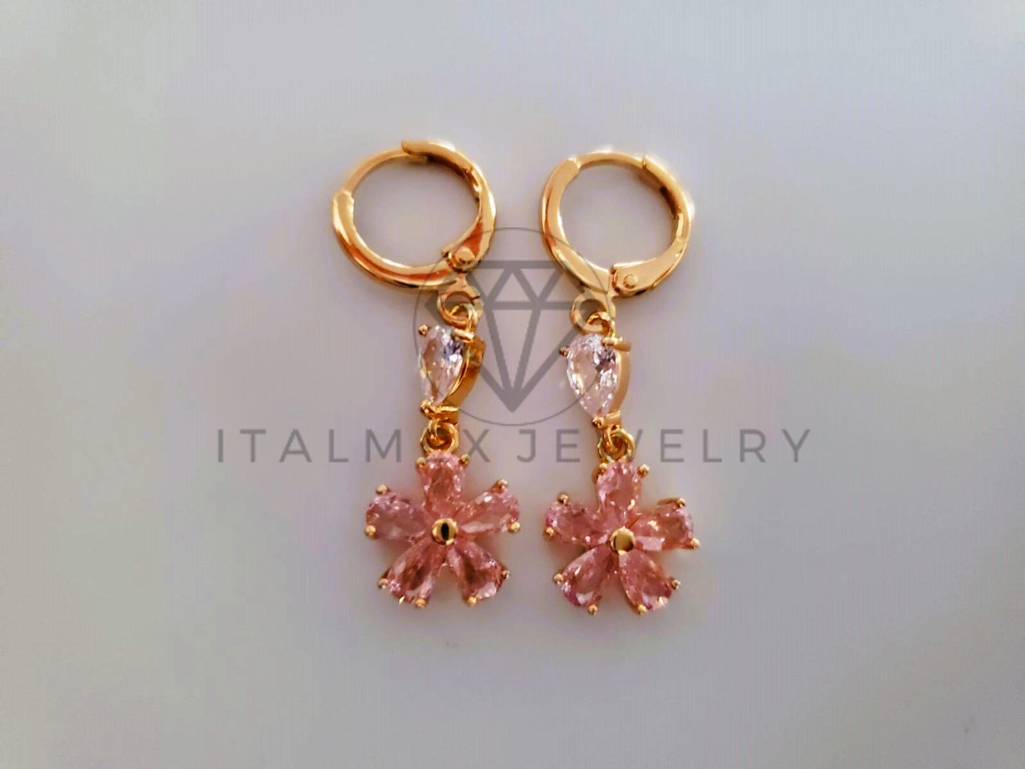 Arete de Lujo - 104358 - Diseño de Flor CZ Rosa Oro Laminado 18K