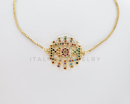 Pulsera Ajustable - 101280 - Diseño de Mamá con CZ Colores Oro Laminado 18K