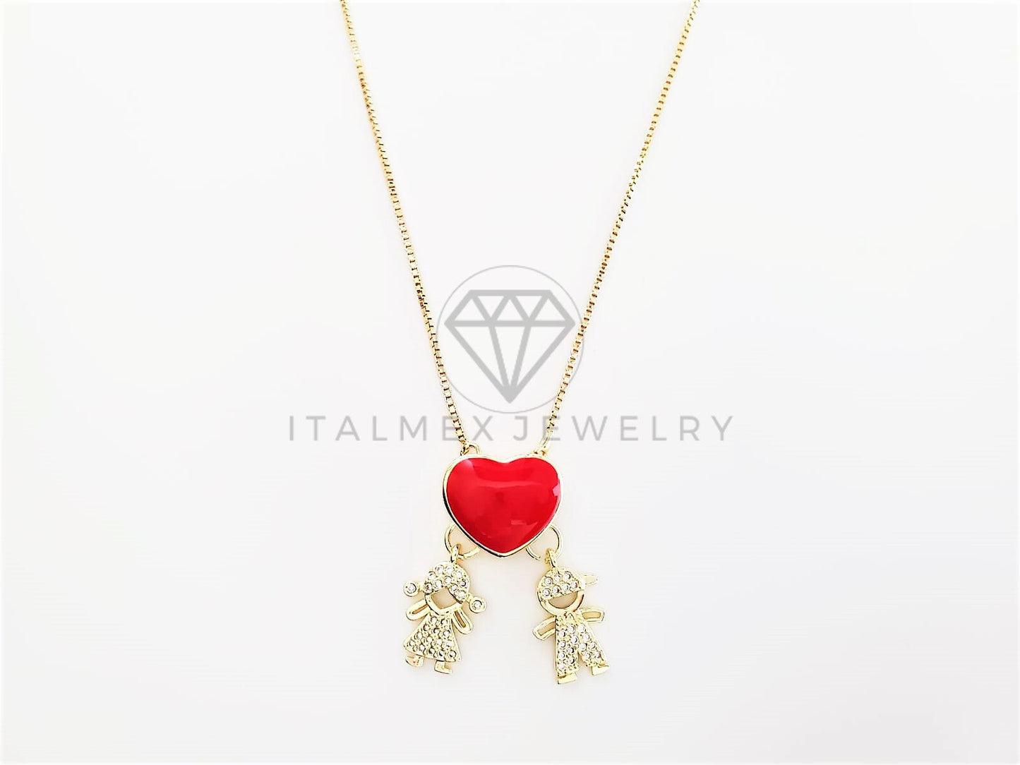 Collar Elegante - 103277 - Collar Corazón Esmalte Rojo Niña y Niño CZ Clara Oro Laminado 18K