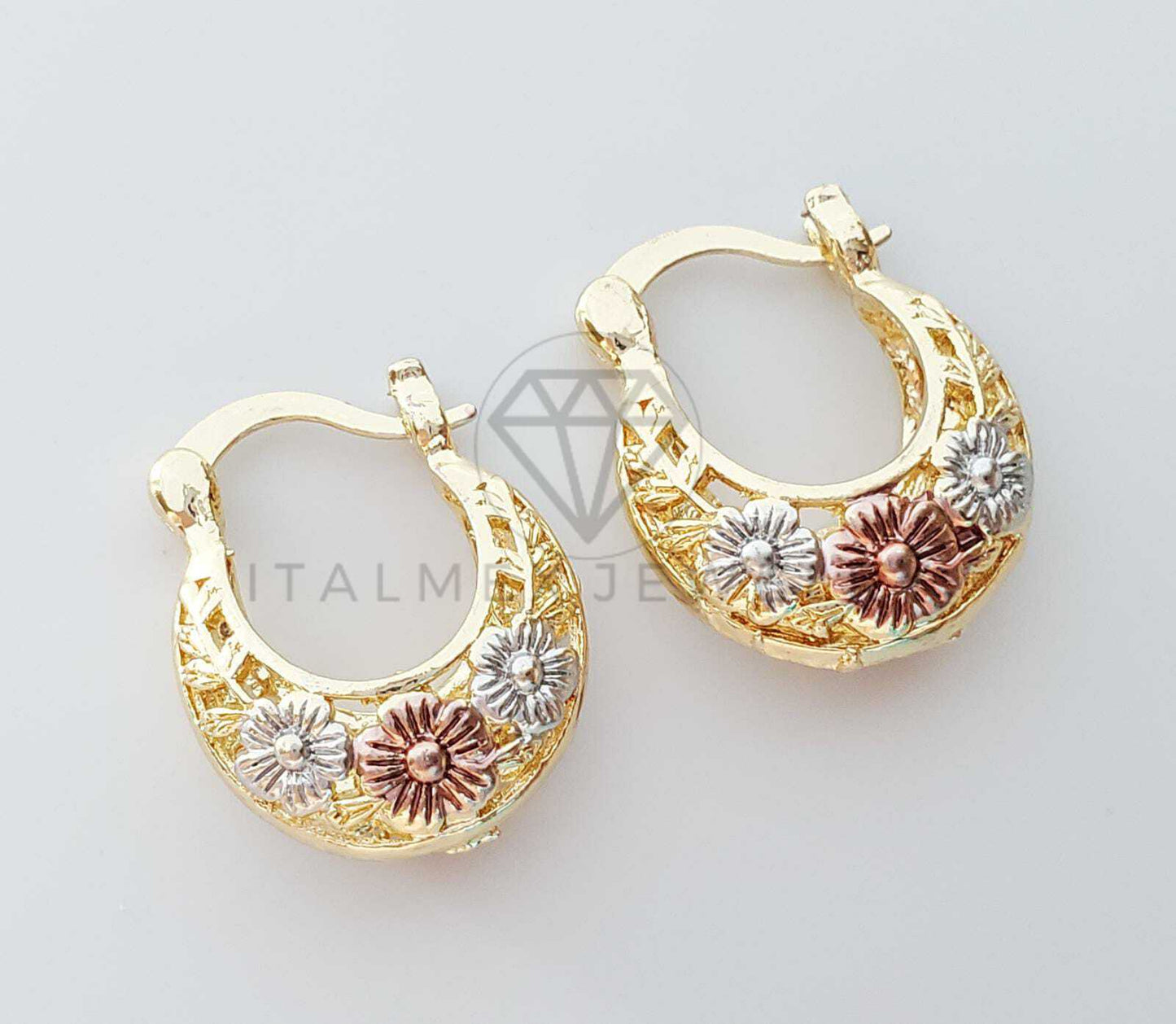 Arete Elegante - 101049 - Estilo Canasta Flores Mini Oro Laminado 18K