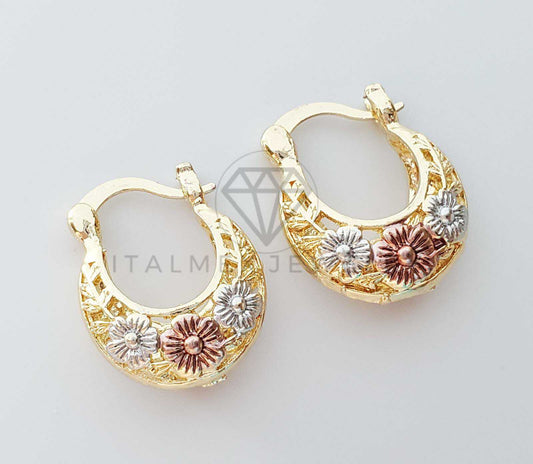 Arete Elegante - 101049 - Estilo Canasta Flores Mini Oro Laminado 18K