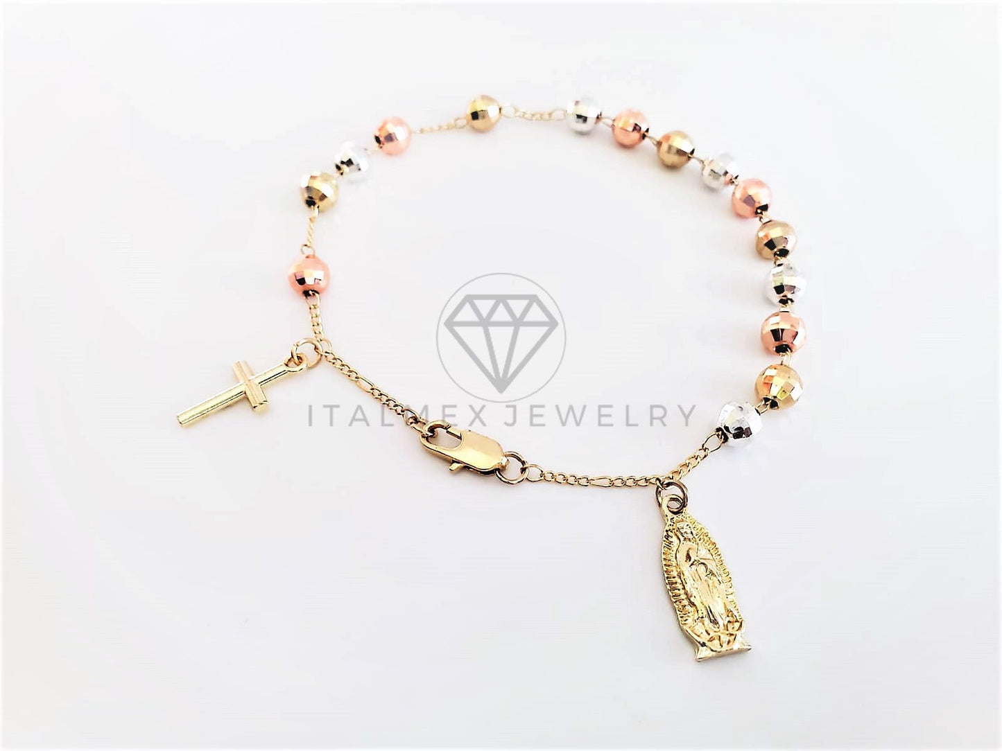 Pulsera de Lujo - 102865 - Misterio Bola Facetada Virgen y Cristo Oro Laminado 18K