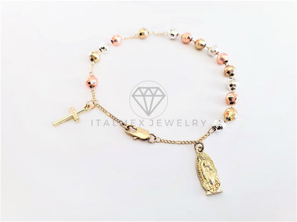 Pulsera de Lujo - 102865 - Misterio Bola Facetada Virgen y Cristo Oro Laminado 18K