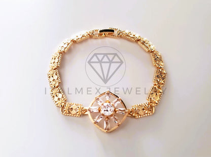 Pulsera de Lujo - 103701 - Diseño de Flores CZ Baguette Clara Oro Laminado 18K