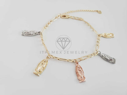 Tobillera Ajustable - 102712 - Diseño de Virgen de Guadalupe 3 Oros Oro Laminado 18K