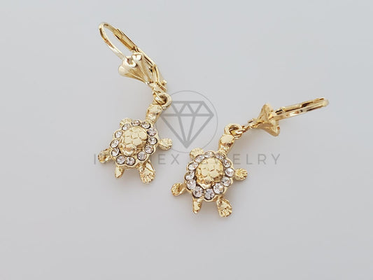 Arete Elegante - 100711 - Diseño de Tortuga con CZ Clara Oro Laminado 18K