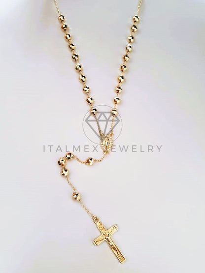 Rosario de Lujo - 104232 - Bola Diamantada con Medalla Virgen y Circonia Oro Laminado 18K