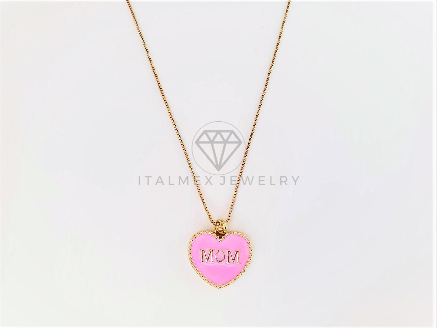 Collar Elegante - 103144 - Collar Corazón Mom | Mamá Rosa Oro Laminado 18K