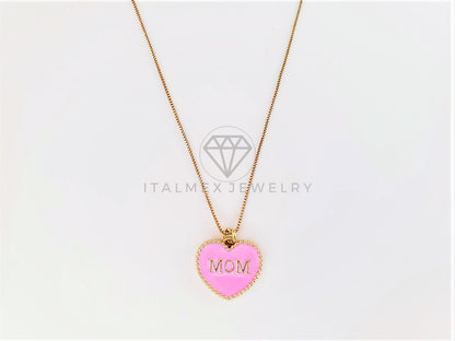 Collar Elegante - 103144 - Collar Corazón Mom | Mamá Rosa Oro Laminado 18K