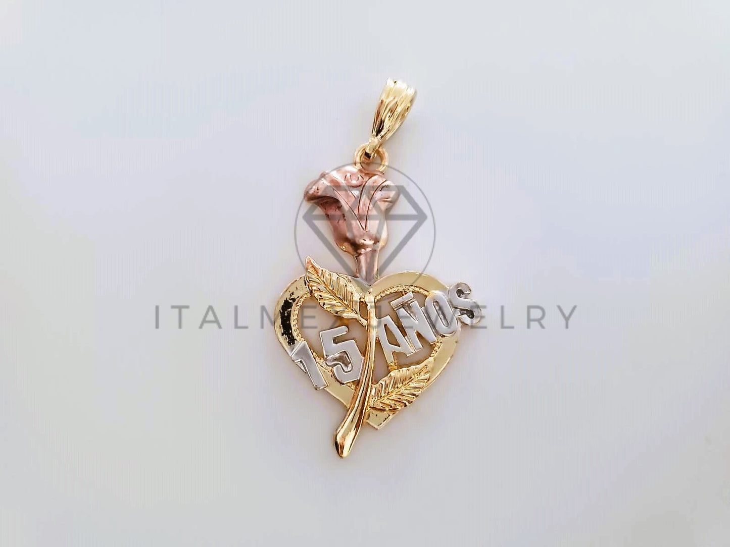 Dije Elegante - 104409 - Corazón y Rosa Tamaño Mediana Oro Laminado 18K