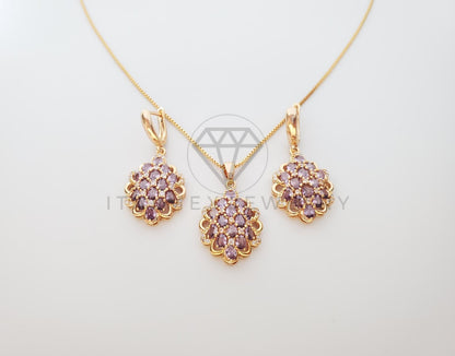 Juego de Lujo - 100618 - Diseño de CZ Color Morado Oro Laminado 18K