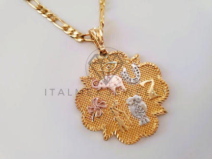 Dije Elegante - 104602 - Trébol de las 7 Potencias Tamaño Mediano Oro Laminado 18K