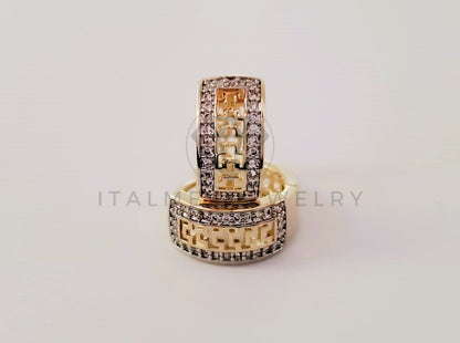 Arete de Lujo - 105350 - Huggie Grecas con Circonia Clara Oro Laminado 18K