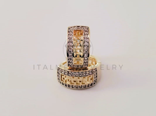 Arete de Lujo - 105350 - Huggie Grecas con Circonia Clara Oro Laminado 18K