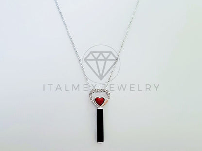Collar de Lujo - 105225 - Collar Corazon y Barra Negra Plata .925