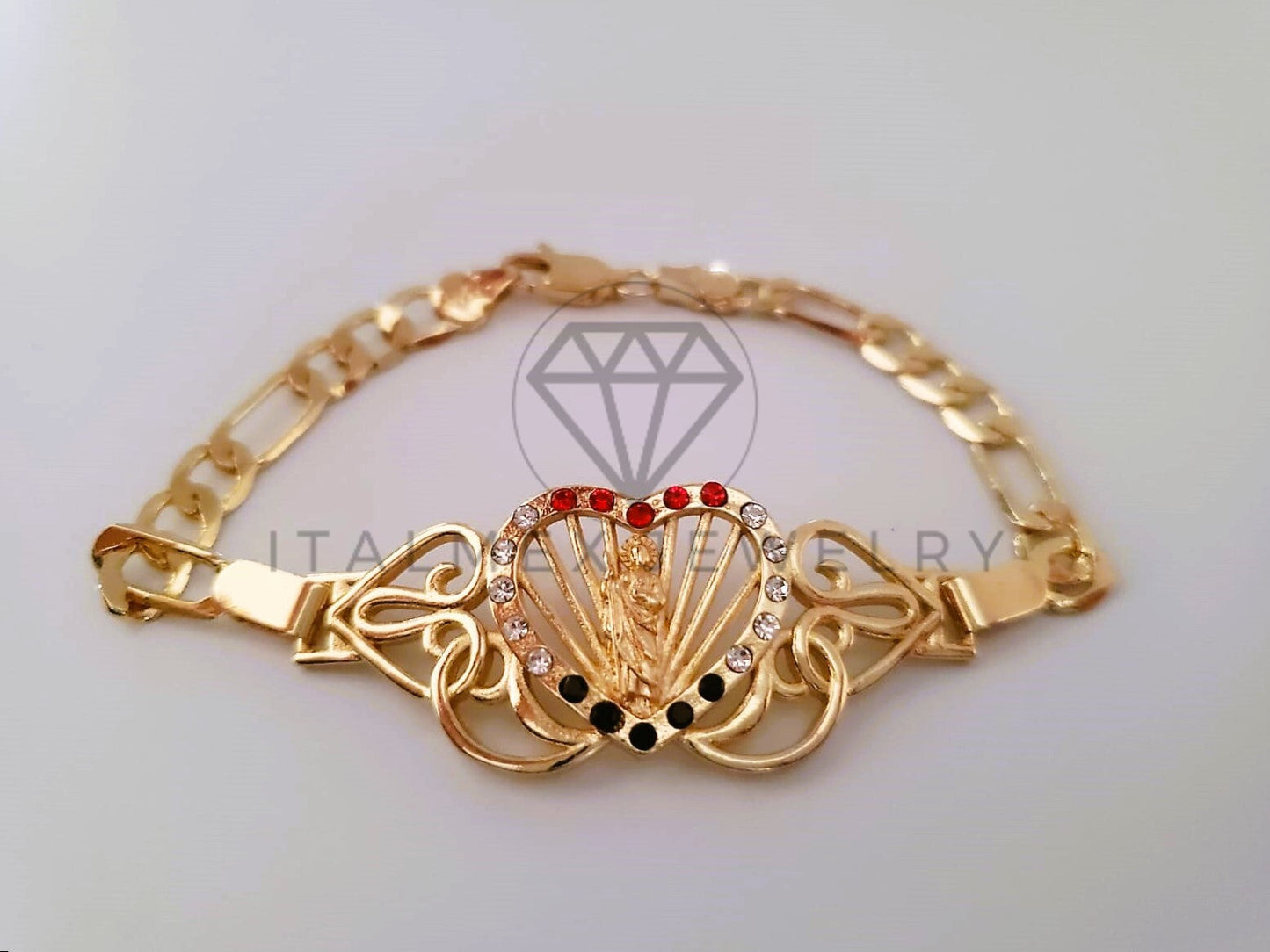 Pulsera Elegante - 104479 - Diseño San Judas con CZ Tricolor Oro Laminado 18K