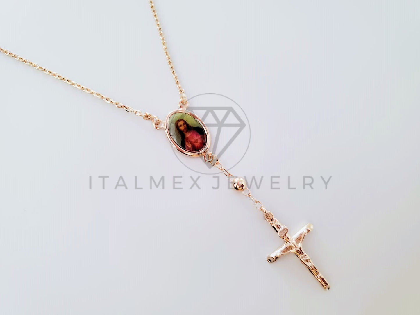 Collar Elegante - 104919 - Collar Rosario Sagrado Corazon Dorado Oro Laminado 18K