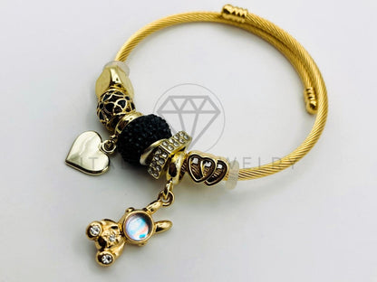 Pulsera de Lujo - 105654 - Pulsera PDR Corazon y Conejo Circonia Negra Oro Laminado 18K