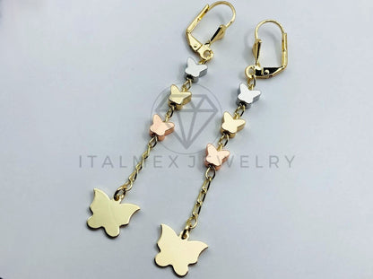 Arete de Lujo - 105785 - Arete Tira de Mariposas Oro Laminado 18K
