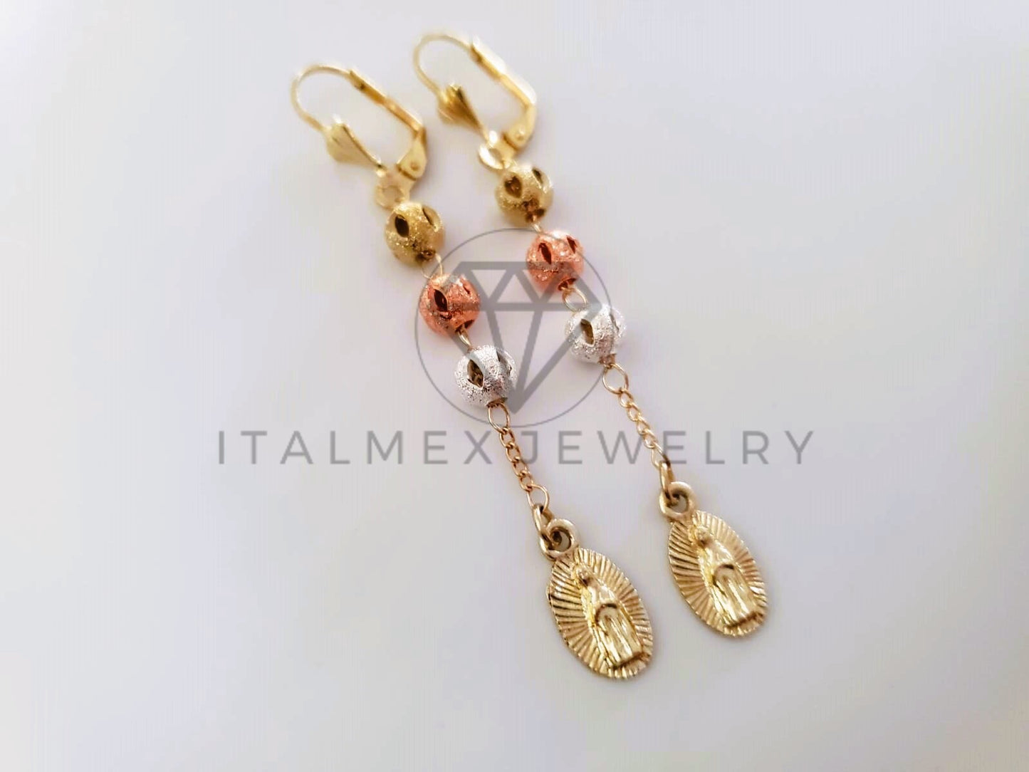 Arete de Lujo - 104611 - Arete Largo diseño de Rosario Virgen Oro Laminado 18K