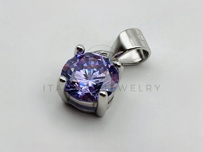 Dije No Religioso - 105506 - Dije Redondo Circonia Morado Lavanda 6mm Plata .925