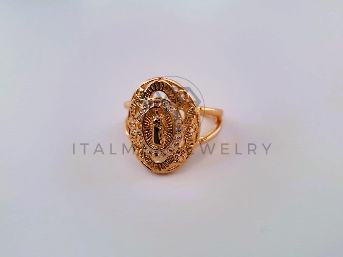 Anillo Dama de Lujo - 104550 - Diseño Virgen de Guadalupe CZ Clara Oro Laminado 18K