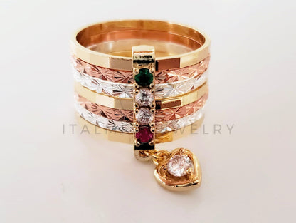 Anillo de Dama - 105395 - Anillo Semanario y Corazon con Circonia Oro Laminado 18K