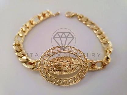 Pulsera Elegante - 104488 - Esclava Virgen Guadalupe con Corazones Oro Laminado 18K