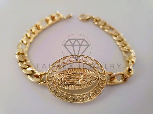 Pulsera Elegante - 104488 - Esclava Virgen Guadalupe con Corazones Oro Laminado 18K