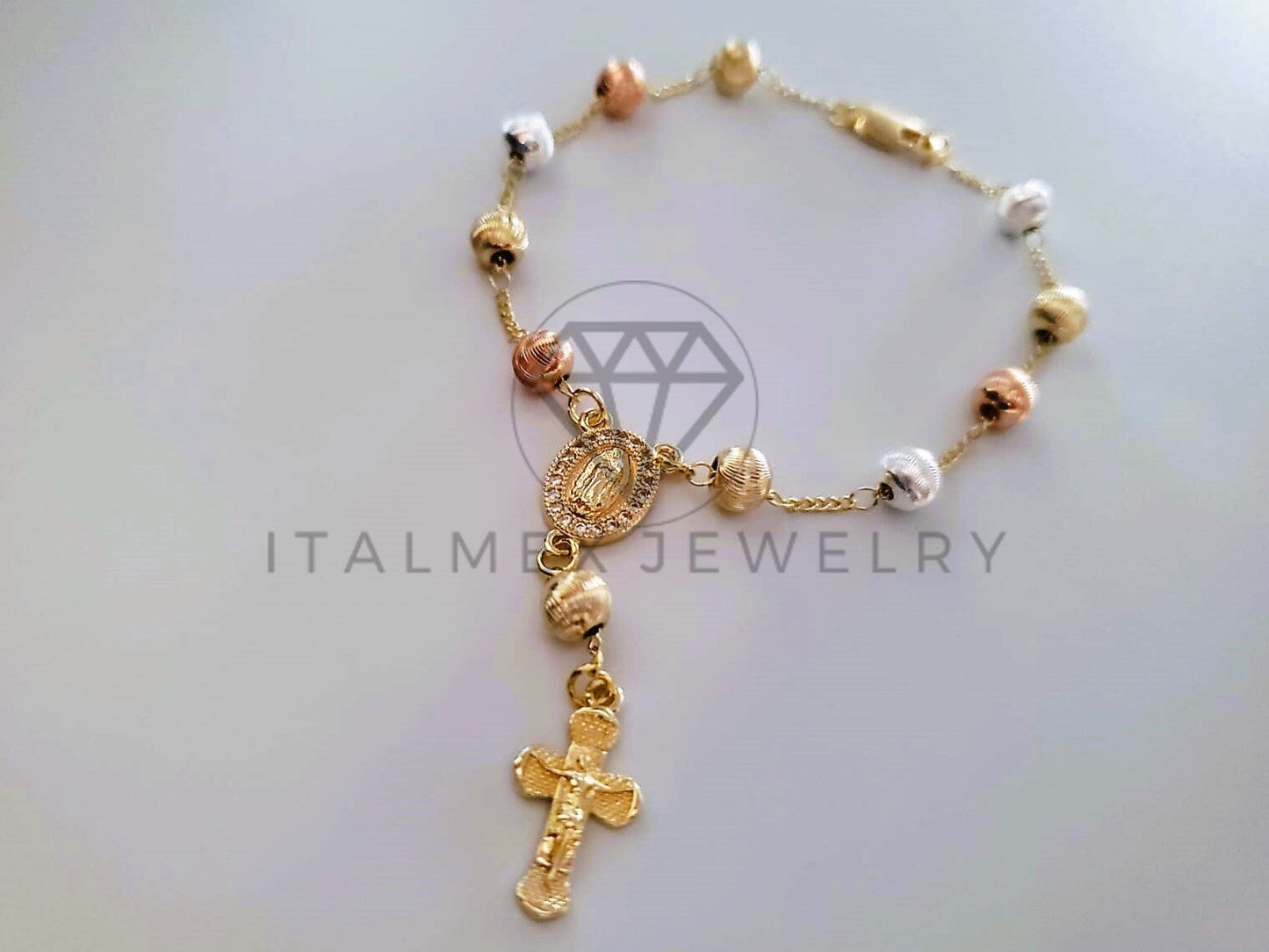 Pulsera de Lujo - 104517 - Misterio Bola Rayada Virgen y Cristo Oro Laminado 18K