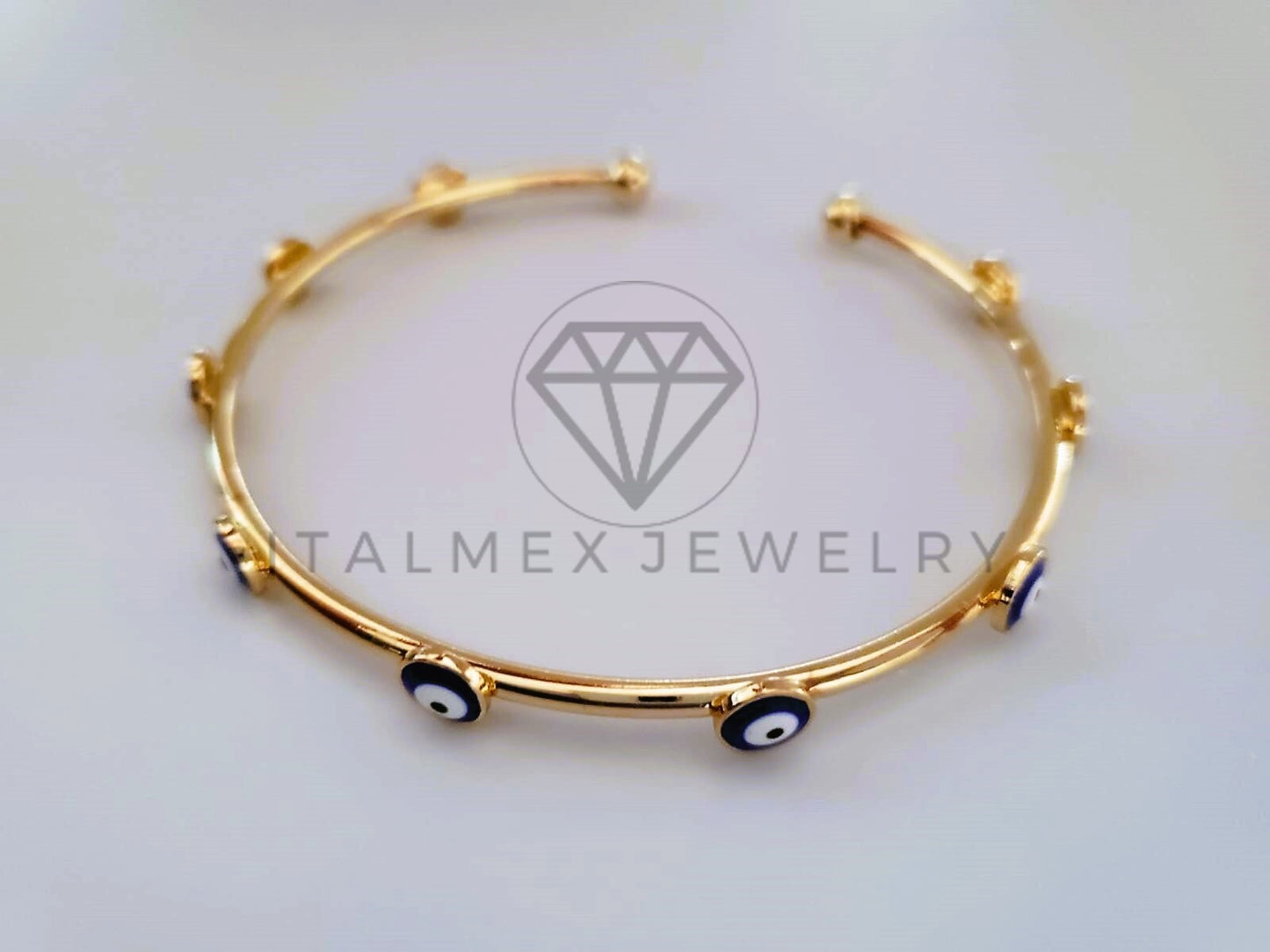 Pulsera Elegante - 104583 - Aro Ajustable Ojo Turco Azul Oro Laminado 18K