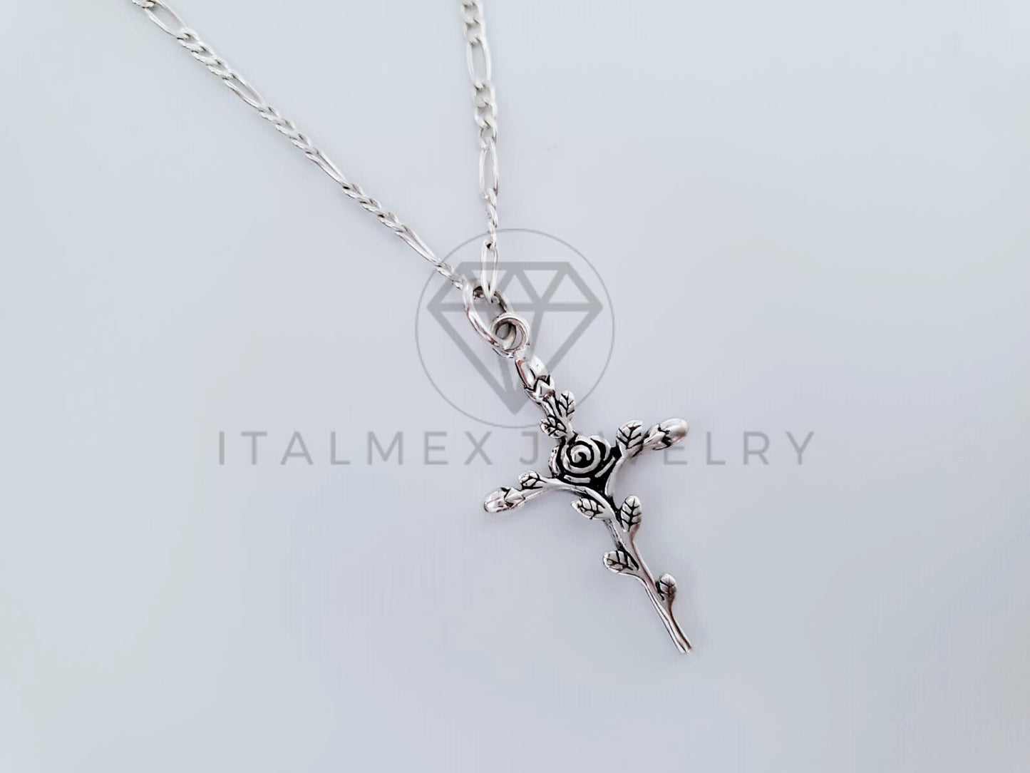 Dije Religioso - 104833 - Dije Cruz de Rosas Chico Plata .925