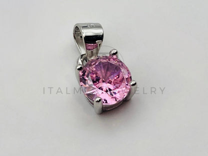 Dije No Religioso - 105503 - Dije Redondo Circonia Rosa Coral 6mm Plata .925