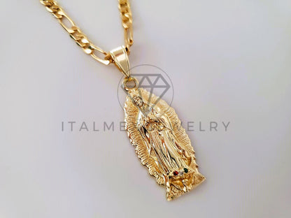 Dije de Lujo - 104610 - Dije Virgen de Guadalupe CZ Tricolor Oro Laminado 18K