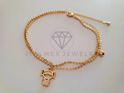 Tobillera de Lujo - 104902 - Diseño Niña y Corazon Circonia Clara Oro Laminado 18K