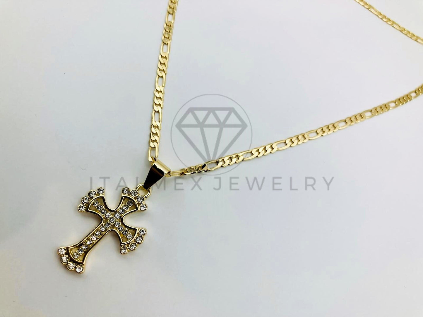 Collar Elegante - 105524 - Cruz Gotica Circonia Clara 20 Pulgadas Oro Laminado 18K