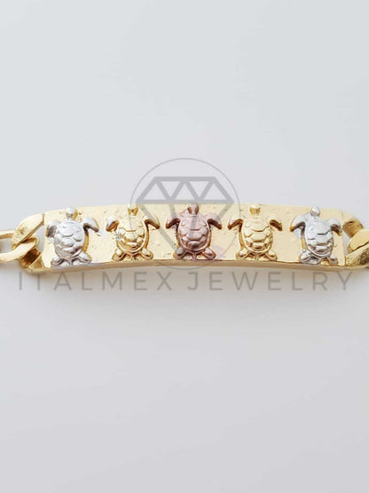 Esclava Elegante - 100141 - Diseño de Placa con 5 Tortugas 3 Oros Oro Laminado 18K