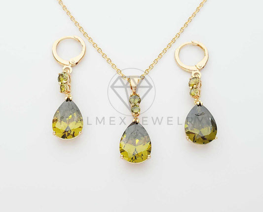 Juego de Lujo - 100640 - Diseño de CZ Gota Color Verde Oro Laminado 18K
