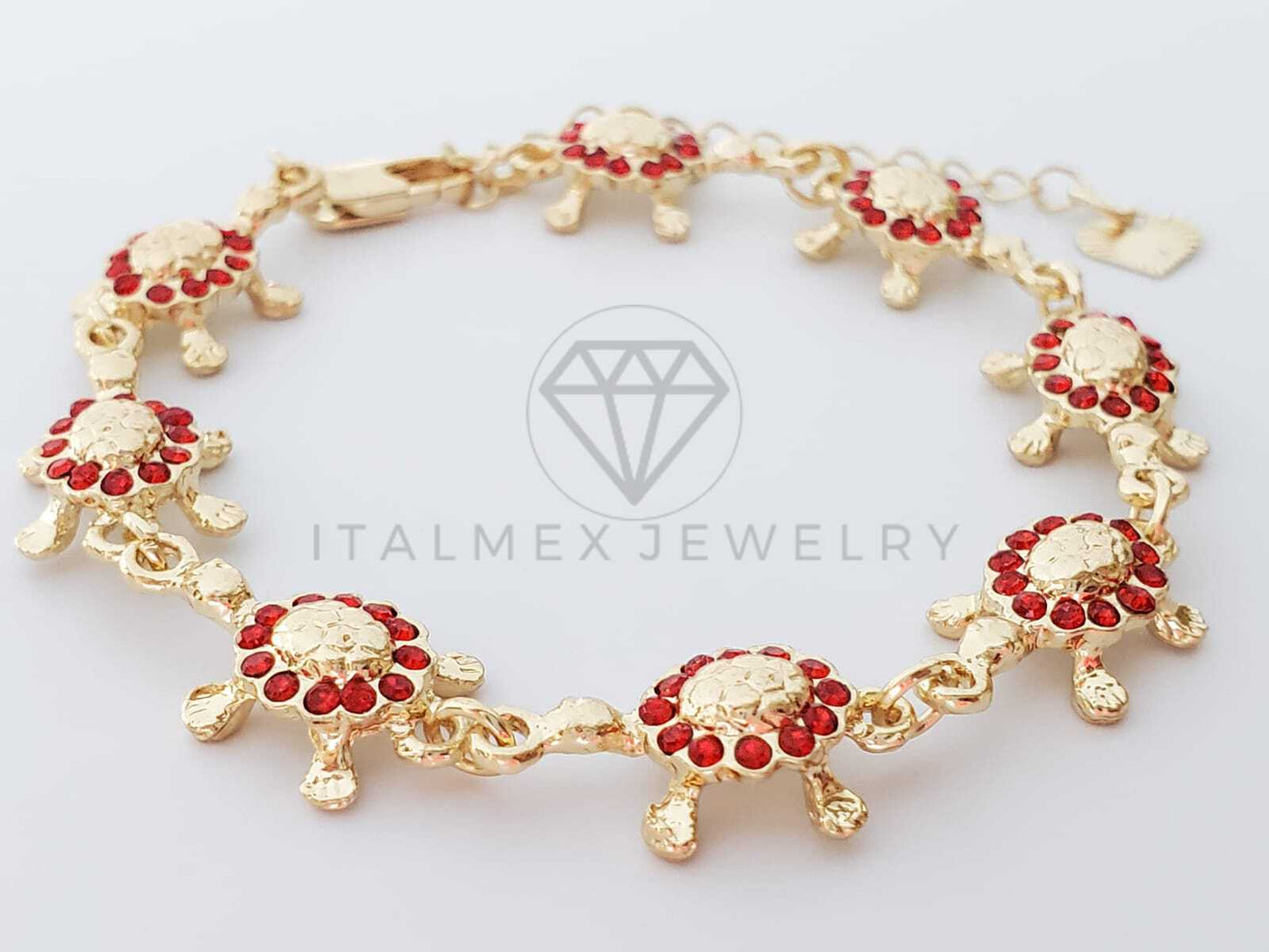 Pulsera de Lujo - 100195 - Diseño Tortugas CZ Roja Oro Laminado 18K