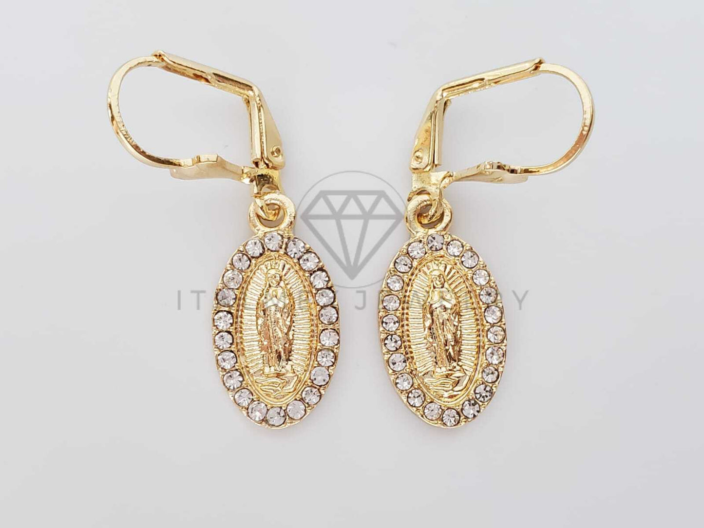 Arete Elegante - 100729 - Diseño de Virgen con CZ Clara Oro Laminado 18K