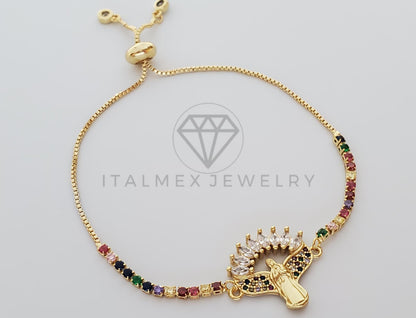 Pulsera Ajustable - 101282 - Diseño de Virgen con CZ Colores Oro Laminado 18K